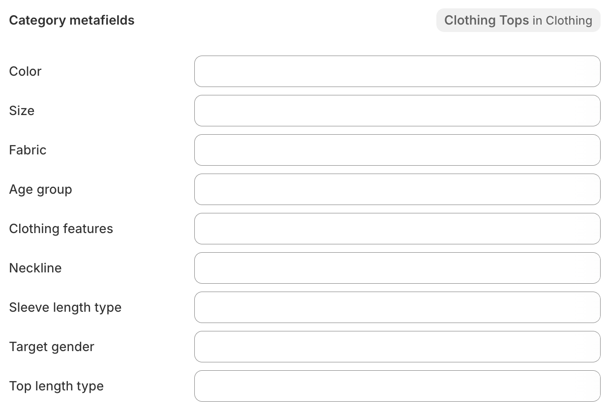 Shopify category metafields fields